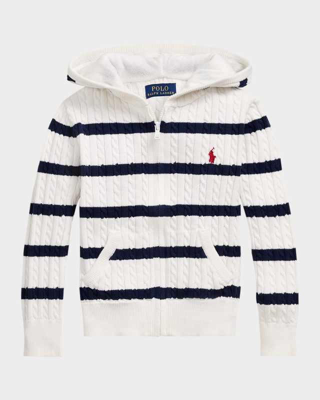 Boy's Striped Cable Knit Sweater, Size 2-6X